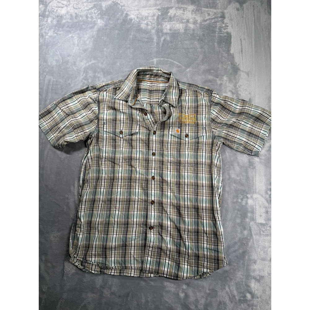 Carhartt Rush Truck Centers Plaid Button Up Shirt Mens M Short Sleeve Work